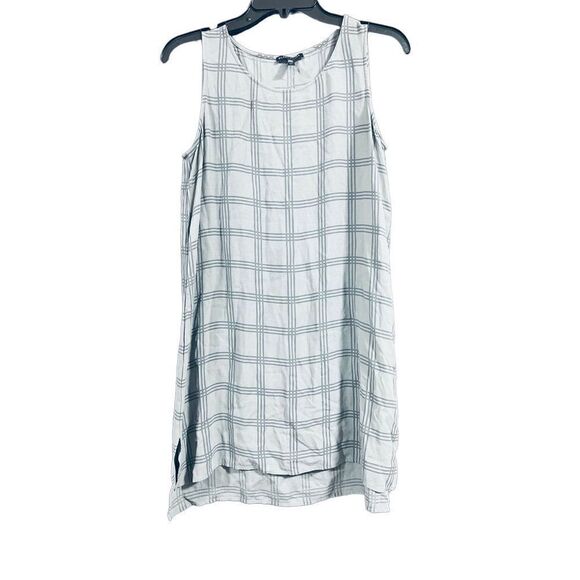 Eileen Fisher Plaid Printed Silk Georgette Crepe Tunic Size Small Window Pane Gr - Picture 2 of 9